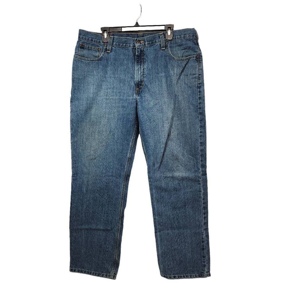 Carhartt Men's Size 38 x 32 Relaxed Fit Straight Leg Denim Blue Jeans Q8